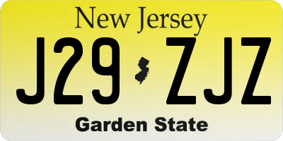 NJ license plate J29ZJZ
