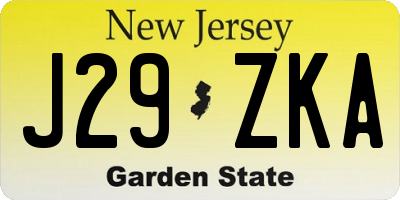 NJ license plate J29ZKA