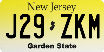 NJ license plate J29ZKM