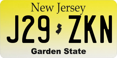 NJ license plate J29ZKN