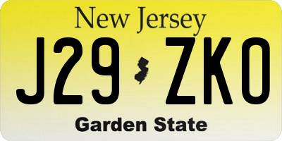 NJ license plate J29ZKO