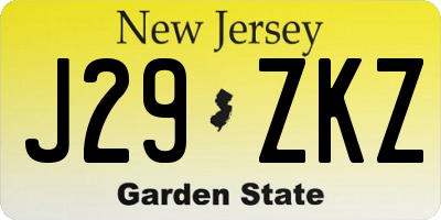 NJ license plate J29ZKZ