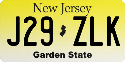 NJ license plate J29ZLK