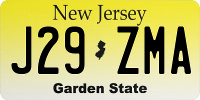 NJ license plate J29ZMA