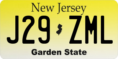 NJ license plate J29ZML