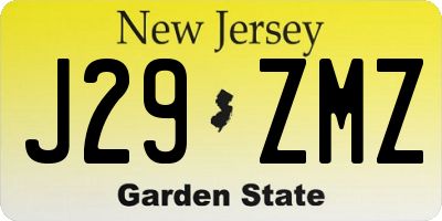NJ license plate J29ZMZ