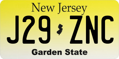 NJ license plate J29ZNC