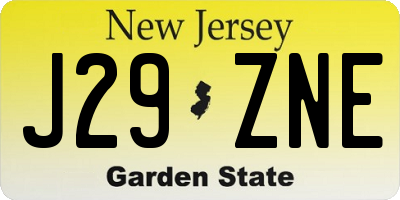 NJ license plate J29ZNE