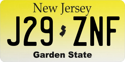 NJ license plate J29ZNF