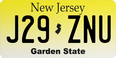 NJ license plate J29ZNU