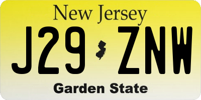 NJ license plate J29ZNW