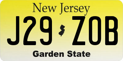 NJ license plate J29ZOB
