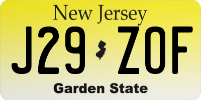 NJ license plate J29ZOF