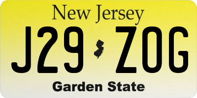 NJ license plate J29ZOG