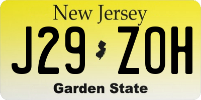 NJ license plate J29ZOH