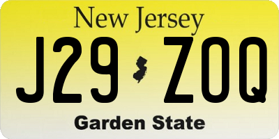 NJ license plate J29ZOQ