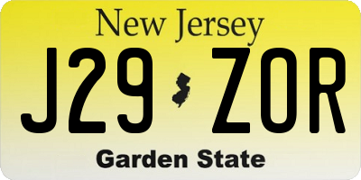 NJ license plate J29ZOR