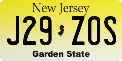 NJ license plate J29ZOS