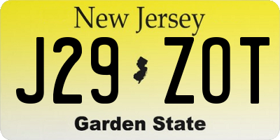 NJ license plate J29ZOT