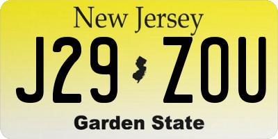 NJ license plate J29ZOU