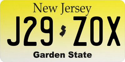 NJ license plate J29ZOX