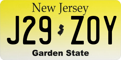 NJ license plate J29ZOY