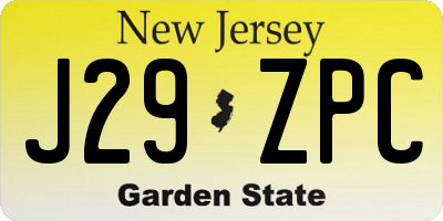 NJ license plate J29ZPC