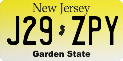 NJ license plate J29ZPY