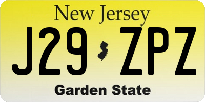 NJ license plate J29ZPZ