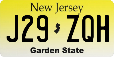 NJ license plate J29ZQH