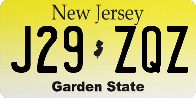 NJ license plate J29ZQZ