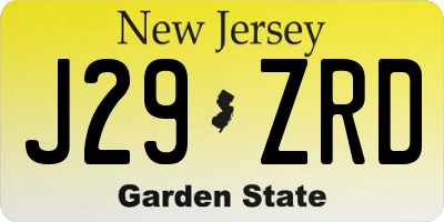 NJ license plate J29ZRD