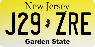 NJ license plate J29ZRE