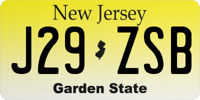 NJ license plate J29ZSB
