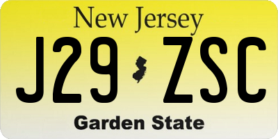 NJ license plate J29ZSC