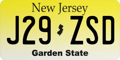 NJ license plate J29ZSD