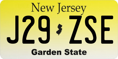 NJ license plate J29ZSE