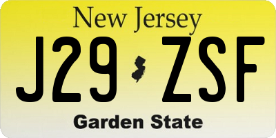 NJ license plate J29ZSF