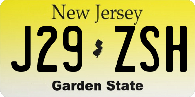 NJ license plate J29ZSH