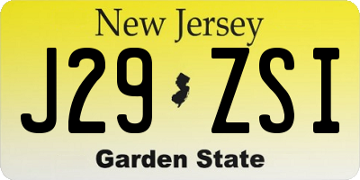 NJ license plate J29ZSI