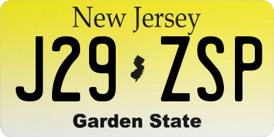 NJ license plate J29ZSP