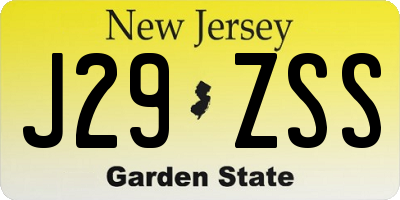 NJ license plate J29ZSS