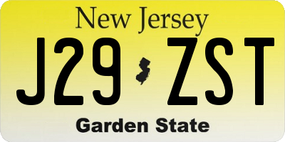 NJ license plate J29ZST