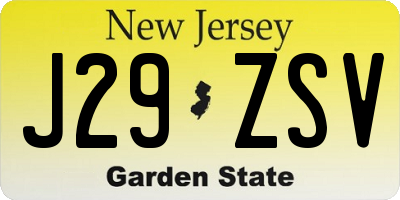 NJ license plate J29ZSV