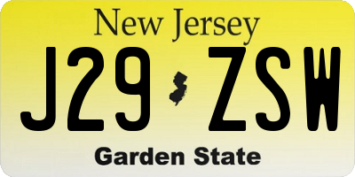 NJ license plate J29ZSW