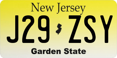 NJ license plate J29ZSY
