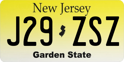 NJ license plate J29ZSZ