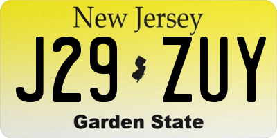 NJ license plate J29ZUY