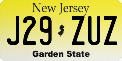 NJ license plate J29ZUZ