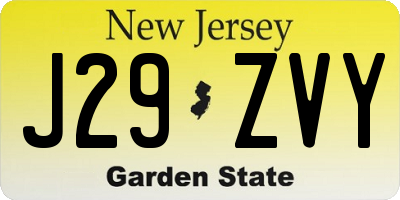 NJ license plate J29ZVY